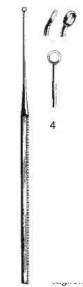 Buck Ear curette, curved, blunt, 15 cm long, fig. 4, 4.0 mm diameter