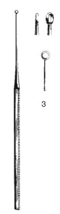 45110-03 : Buck Ear curette, straight, blunt, 14.5 cm long, fig. 3, 3.4 mm diameter