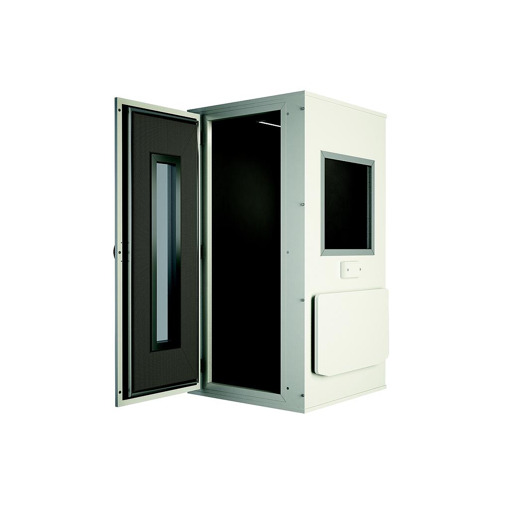 P28FW-COMPLETE : PRO 28F Soundproof booth, external dimension 96 x 96 x 197 cm, containing external folding table and window on the door