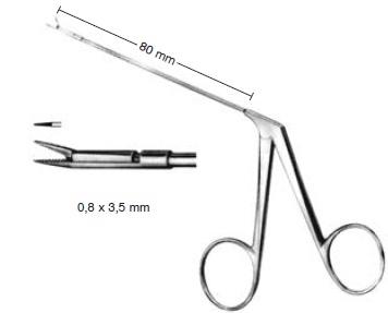 45390-35 : Micro grasping forceps, tube shaft, straight, 0.8 x 3.5 mm