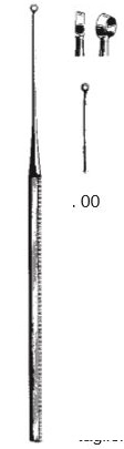 45111-00 : Buck Ear curette, straight, sharp, 14.5 cm long, fig. 00, 1.5 mm diameter