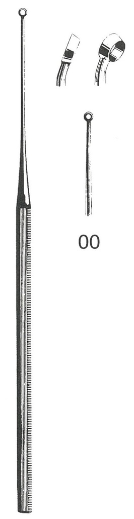 45116-00 : Buck Ear curette, curved, scharf, 15 cm long, fig. 00, 1.5 mm diameter