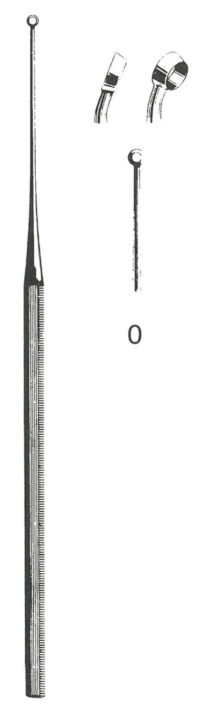 45117-00 : Buck Ear curette, curved, sharp, 15 cm long, fig. 0, 1.9 mm diameter