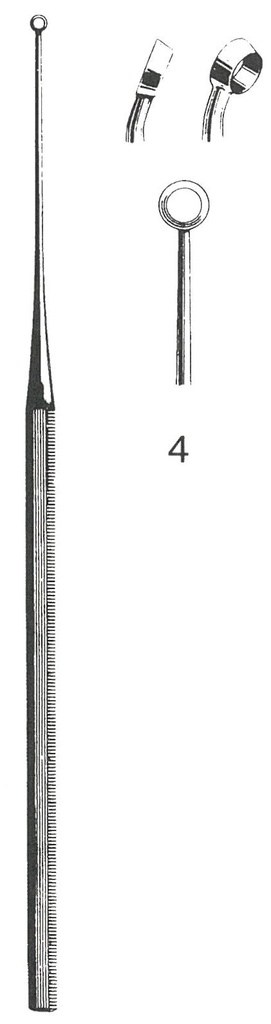 45117-04 : Buck Ear curette, curved, sharp, 15 cm long, fig. 4, 4.0 mm diameter