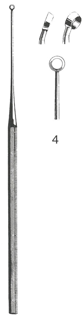 Buck Ear curette, curved, sharp, 15 cm long, fig. 4, 4.0 mm diameter