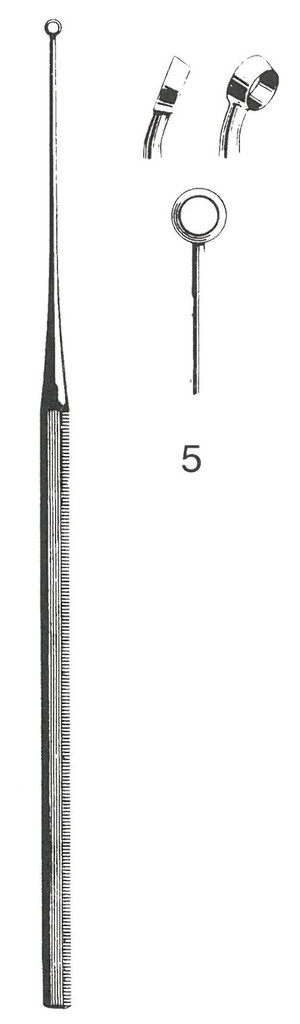45117-05 : Buck Ear curette, curved, sharp, 15 cm long, fig. 5, 4.5 mm diameter