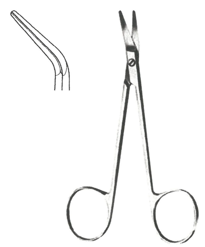 09350-10 : Graefe Iridectomy scissors, blunt tips, curved on the flat, 10.5 cm long