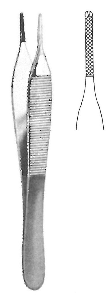 Adson HM Tissue and suture forceps, 1 x 2 teeth, 15 cm long, with tungsten carbide inserts