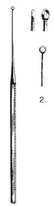 [00021673] 45110-02 : Buck Ear curette, straight, blunt, 14.5 cm long, fig. 2, 2.7 mm diameter