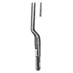 [00000456] 45206-14 : Lucae Bayonet dressing forceps, serrated tips, 14 cm long