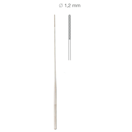 [00000468] 092114-01: Lathburry (Farrel) Cotton applicator, diameter 1.2 mm, 14 cm long, serrated end, stainless steel