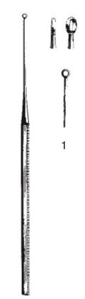 [00030822] 45112-01 : Buck Ear curette, straight, sharp, 14.5 cm long, fig. 1, 2.5 mm diameter