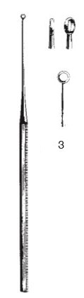 [00030824] 45112-03 : Buck Ear curette, straight, sharp, 14.5 cm long, fig. 3, 3.4 mm diameter
