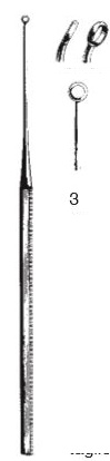 [00016149] 45115-03 : Buck Ear curette, curved, blunt, 15 cm long, fig. 4, 4.5 mm diameter